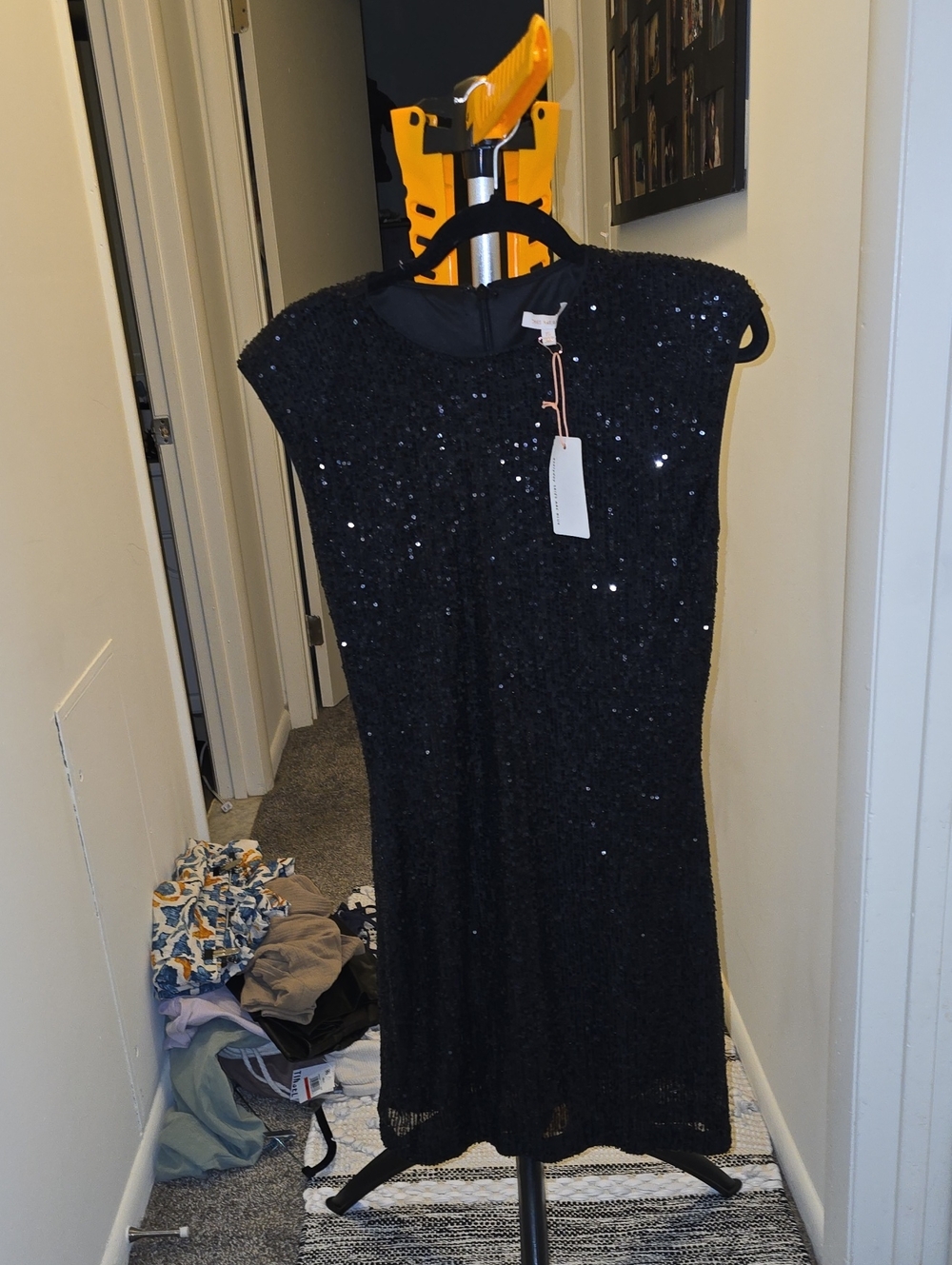 NWT Skies Are Blue Black Sequin Cap-Sleeve Midi Dress
